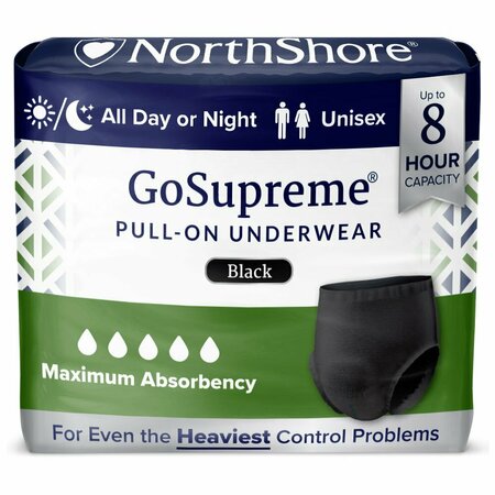 Northshore GoSupreme Pull-On Underwear, Black, X-Large, 44"-56", 56PK 2110